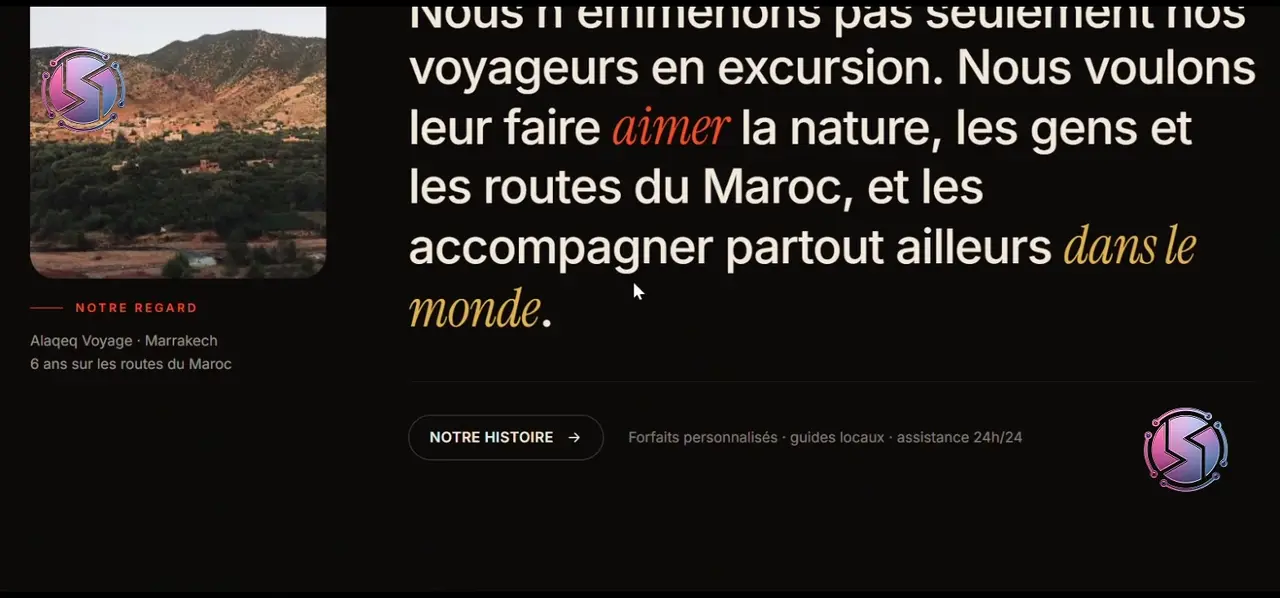 Alaqeq Voyage — Un parcours enregistré du site livré. La vidéo ne se charge qu’en arrivant ici, et se met en pause dès que vous passez à autre chose.
