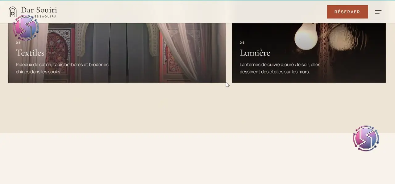 Riad Dar Souiri — Un parcours enregistré du site livré. La vidéo ne se charge qu’en arrivant ici, et se met en pause dès que vous passez à autre chose.